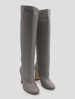 Kiton Gray Leather Deer Long Boots Women