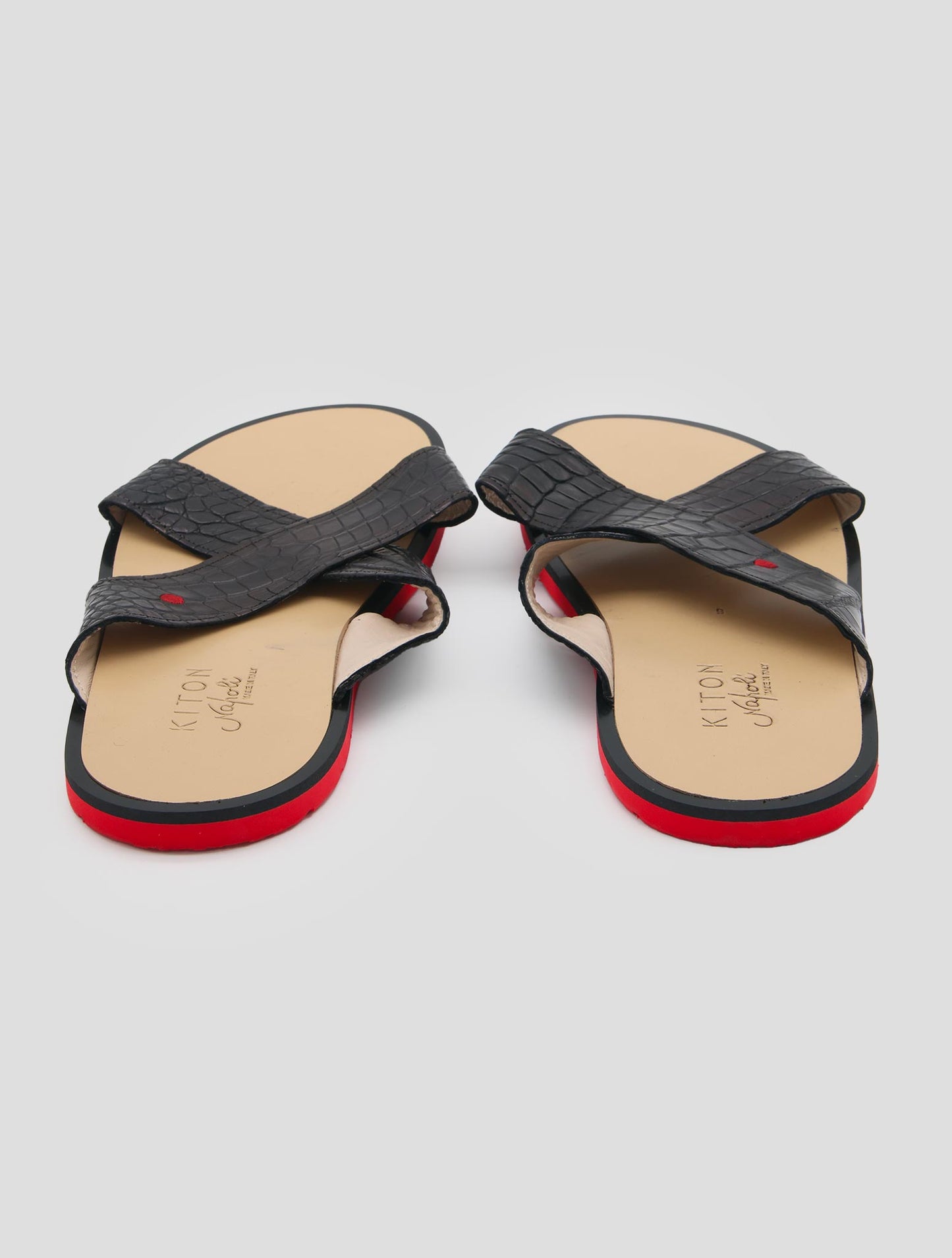 Kiton Black Leather Crocodile Sandals