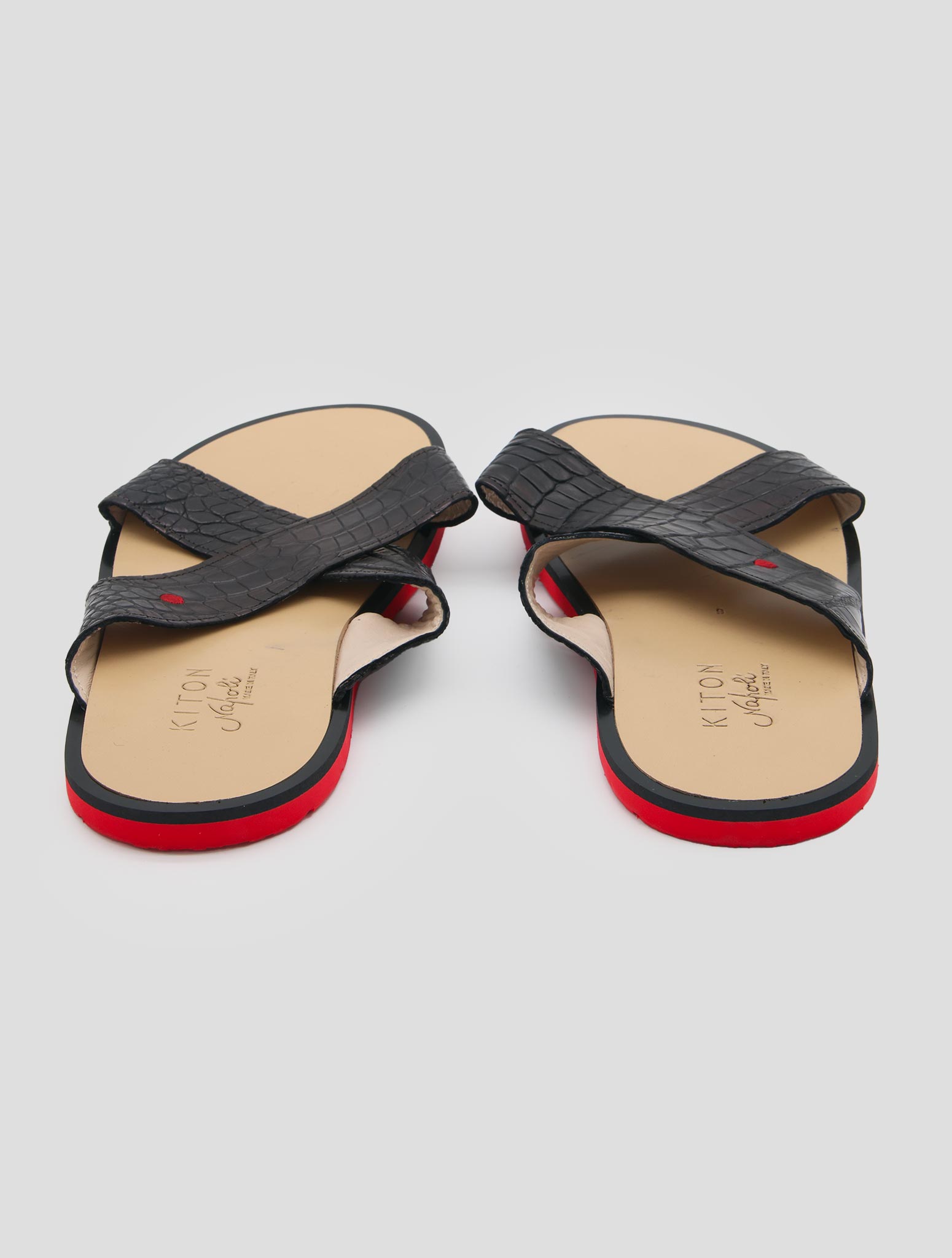 Kiton Black Leather Crocodile Sandals