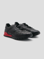 Kiton Black Leather Crocodile Sneakers