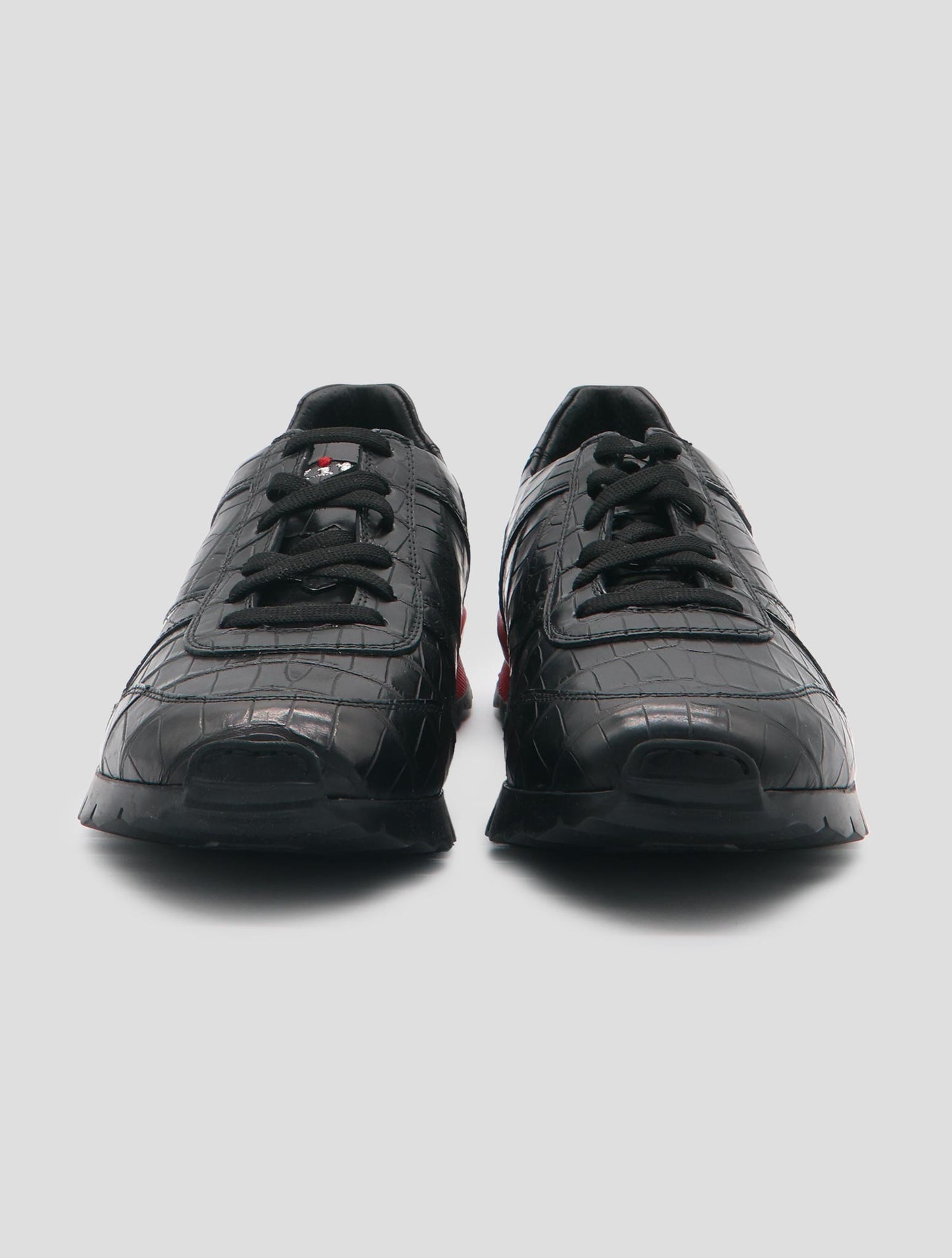 Kiton Black Leather Crocodile Sneakers