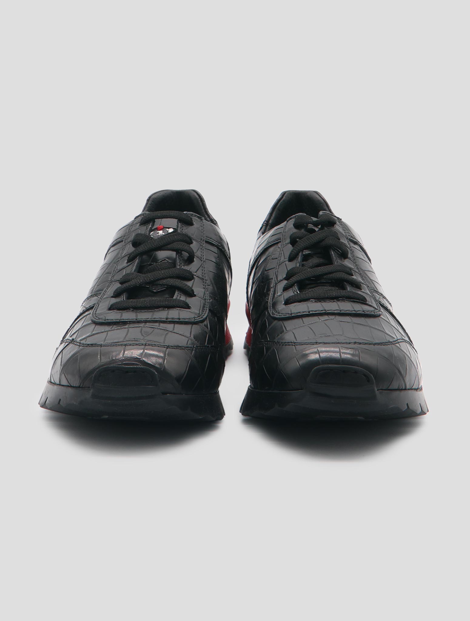 Kiton Black Leather Crocodile Sneakers