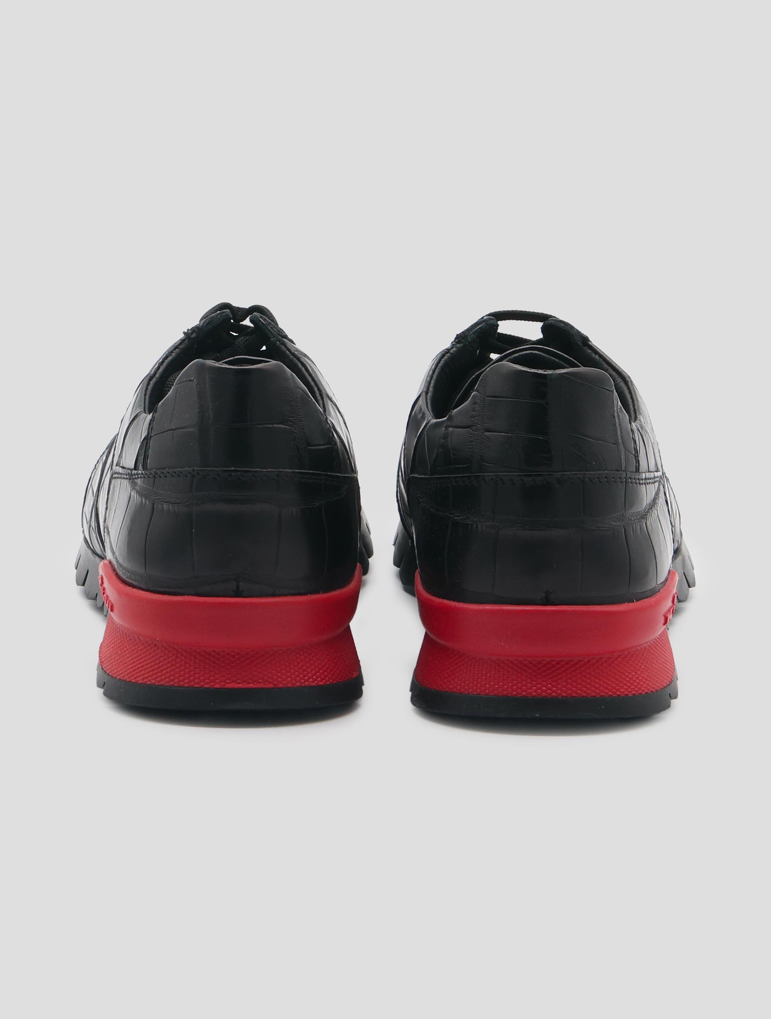 Kiton Black Leather Crocodile Sneakers