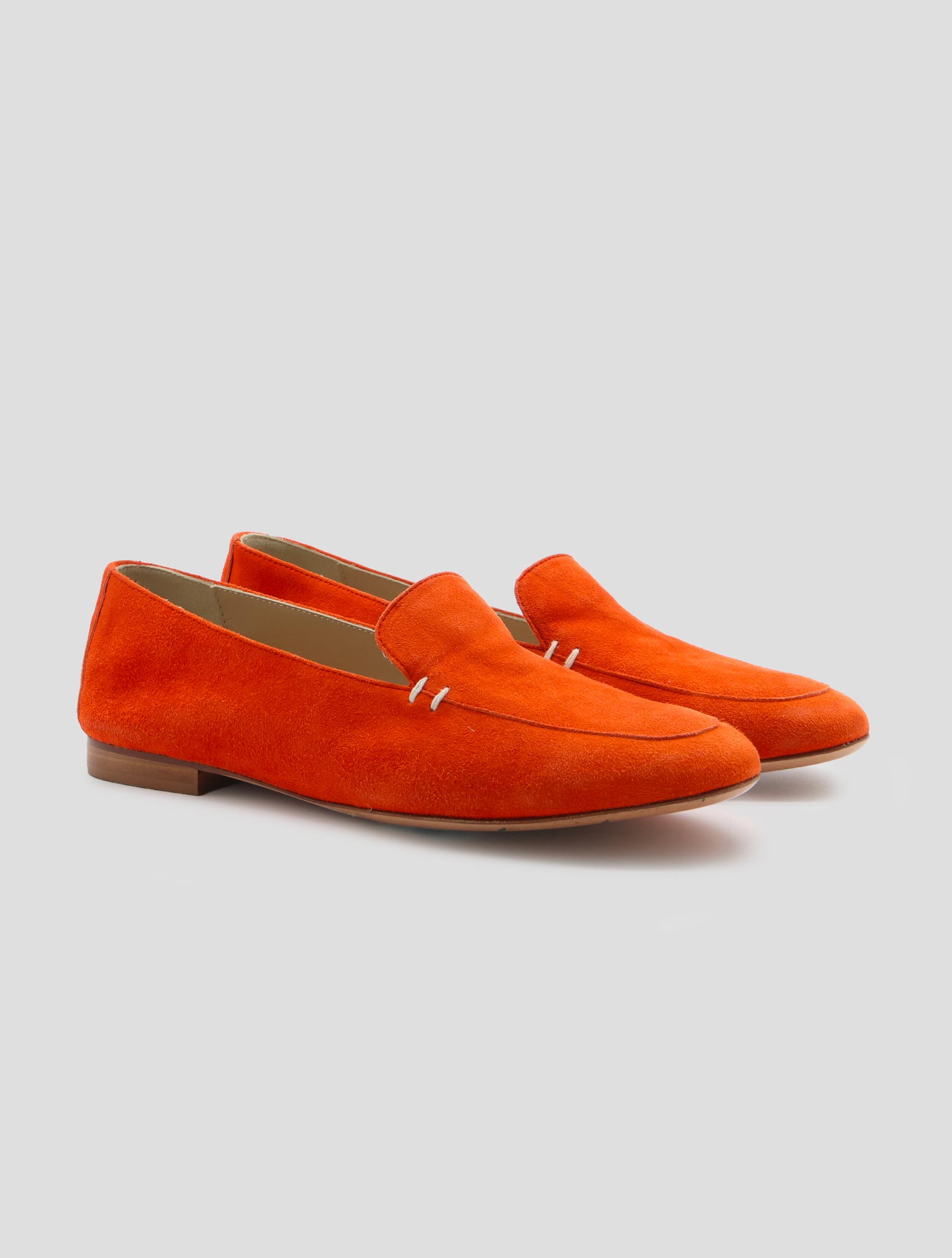 Kiton Orange Leather Suede Loafers Women