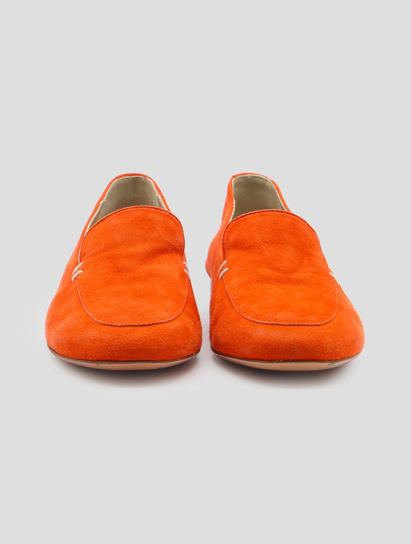 Kiton Orange Leather Suede Loafers Women