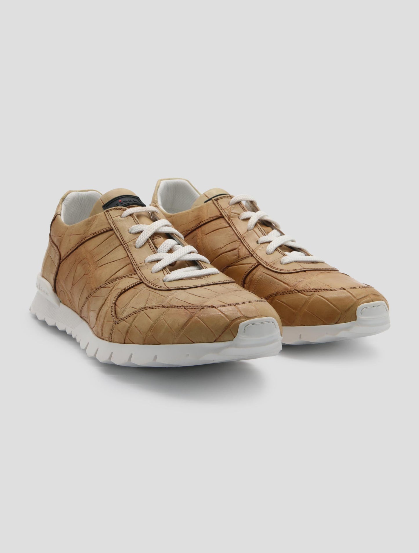 Kiton Beige Leather Crocodile Sneakers