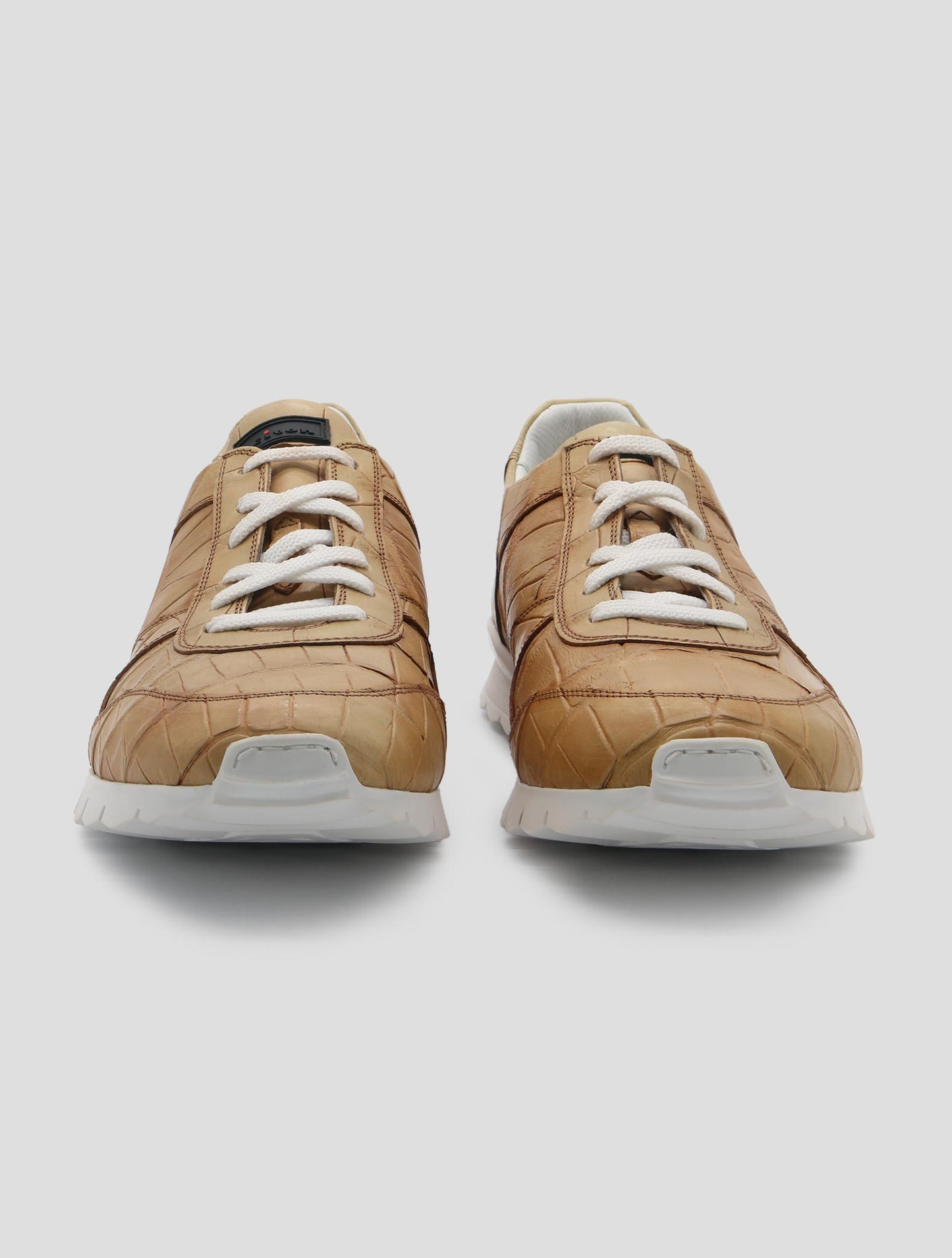 Kiton Beige Leather Crocodile Sneakers