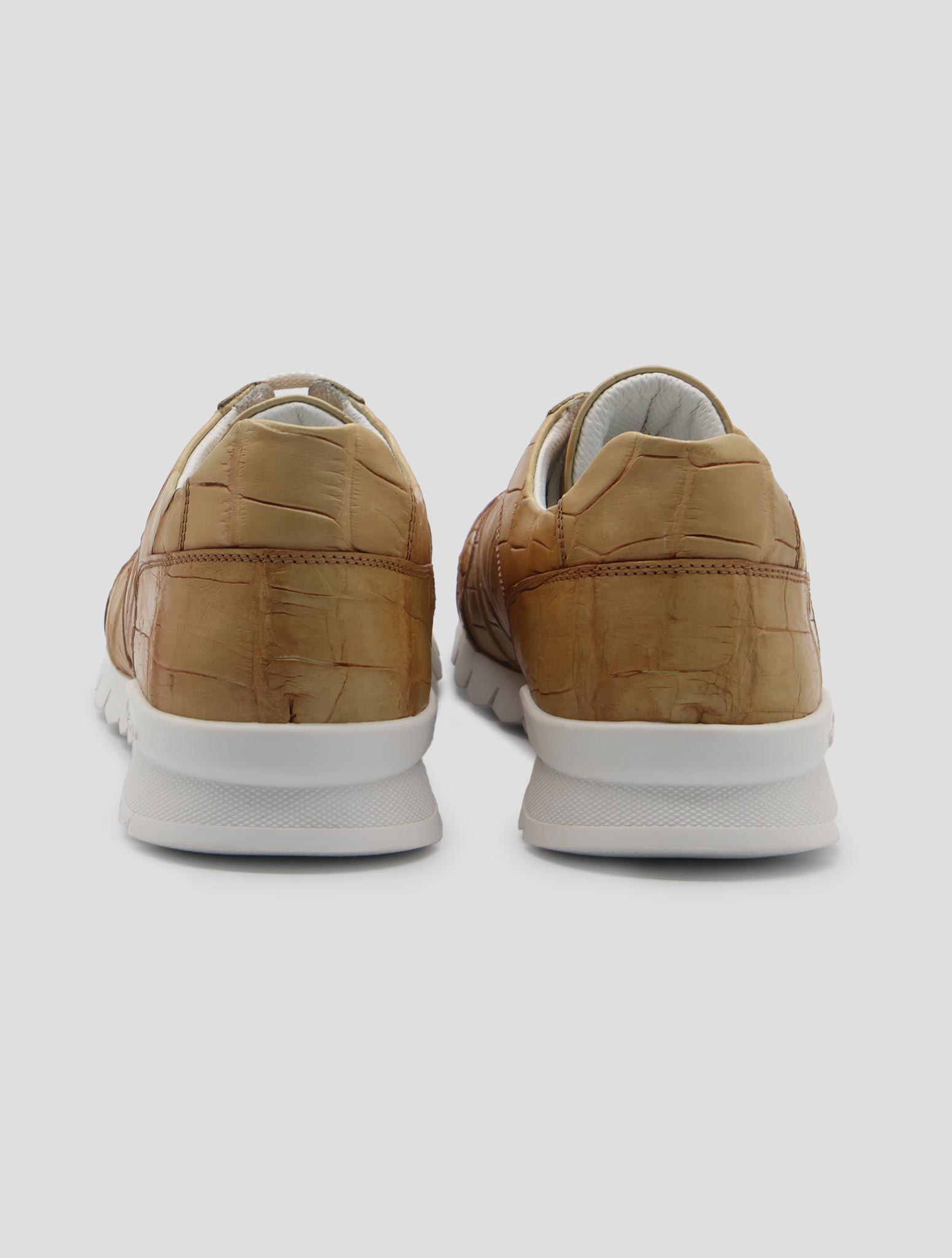 Kiton Beige Leather Crocodile Sneakers