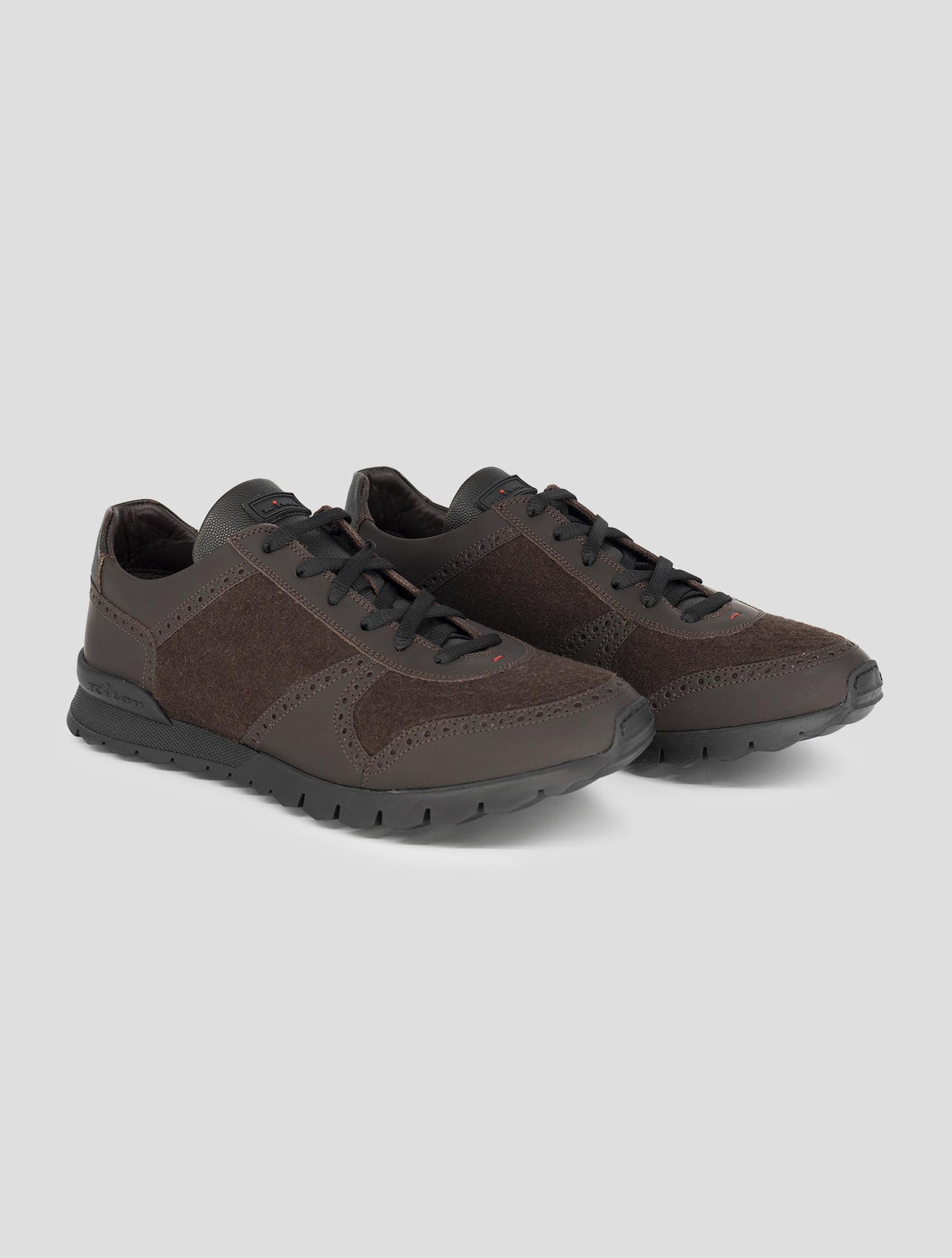Kiton Brown Leather Virgin Wool Pa Fur Sneakers