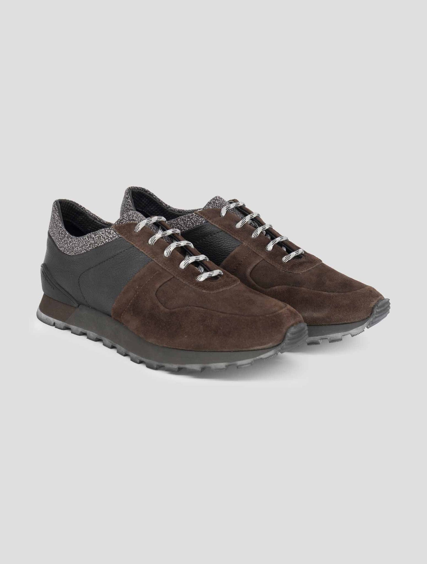 Kiton Brown Black Leather Suede Sneakers