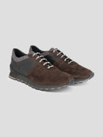 Kiton Brown Black Leather Suede Sneakers