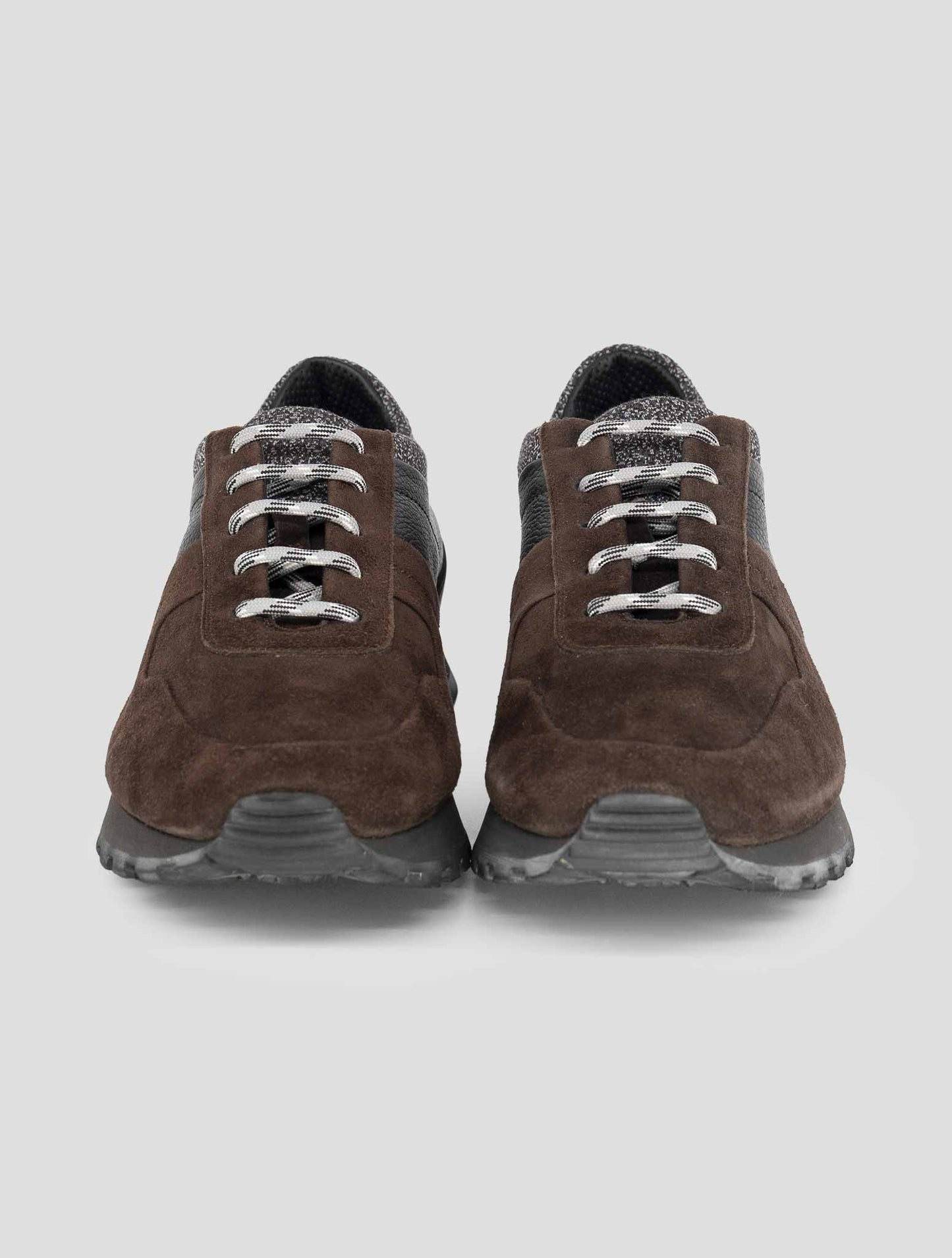 Kiton Brown Black Leather Suede Sneakers