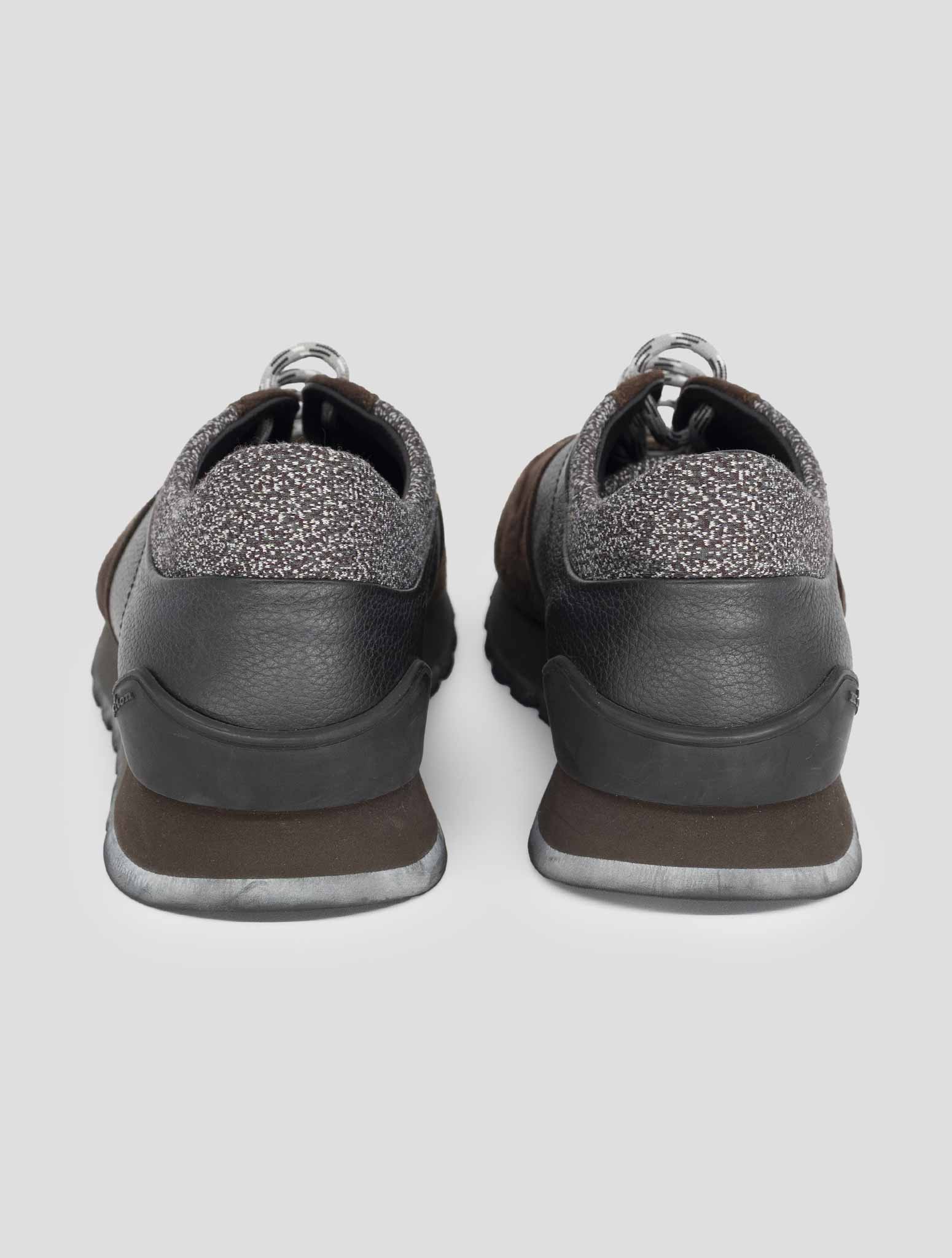 Kiton Brown Black Leather Suede Sneakers