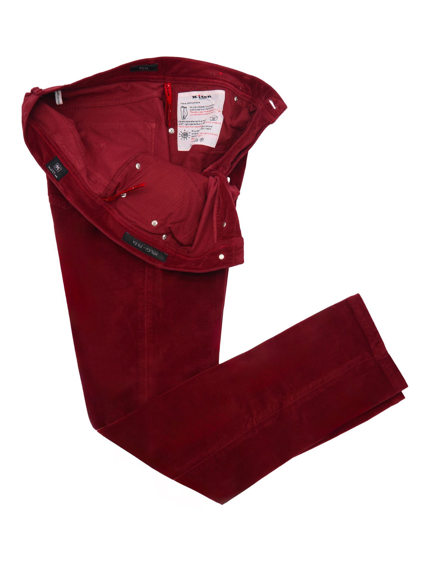 Kiton Burgundy Cotton Ea Velvet Pants