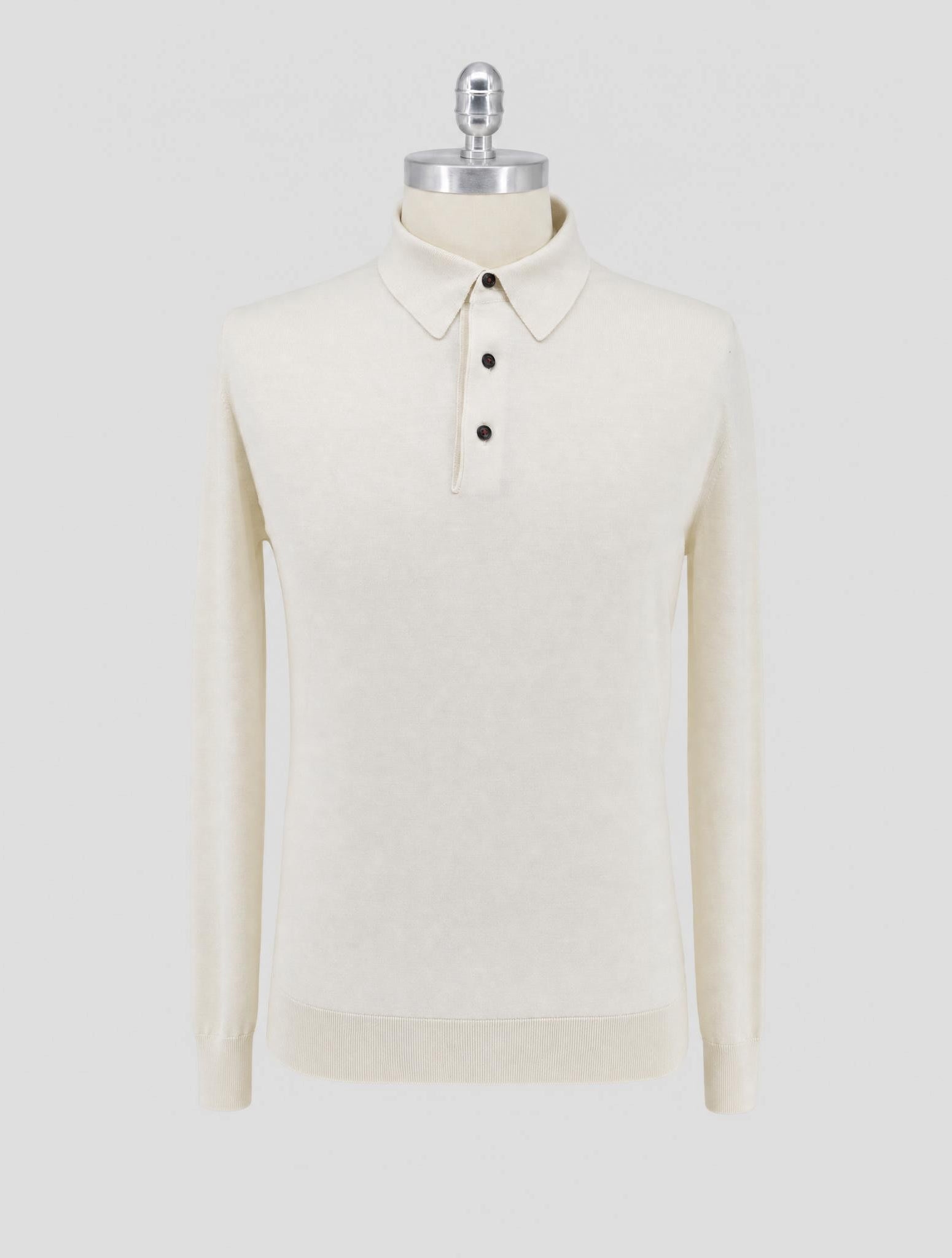 Kiton White Silk Cashmere Linen Sweater Polo