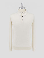 Kiton White Silk Cashmere Linen Sweater Polo