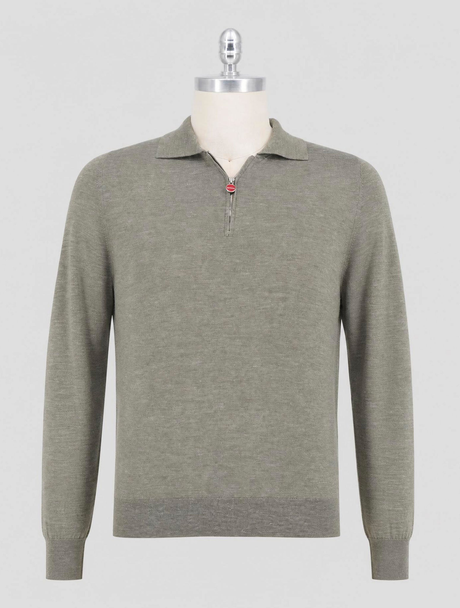 Kiton Green Silk Cashmere Linen Polo Half Zip
