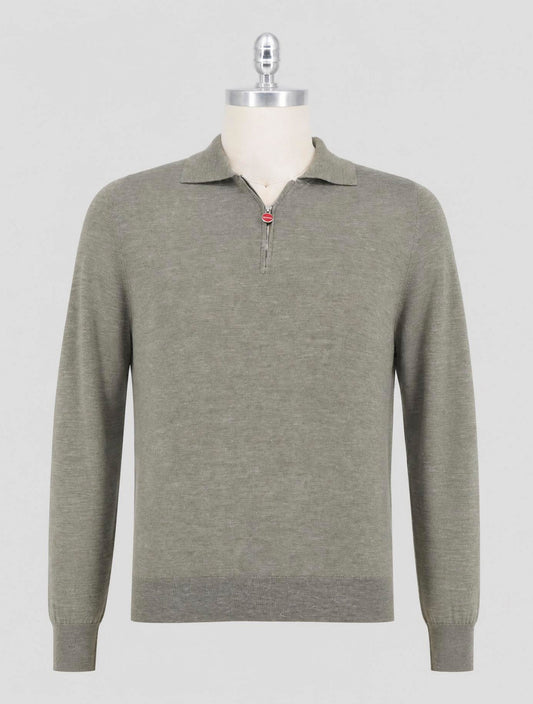 Kiton Green Silk Cashmere Linen Polo Half Zip
