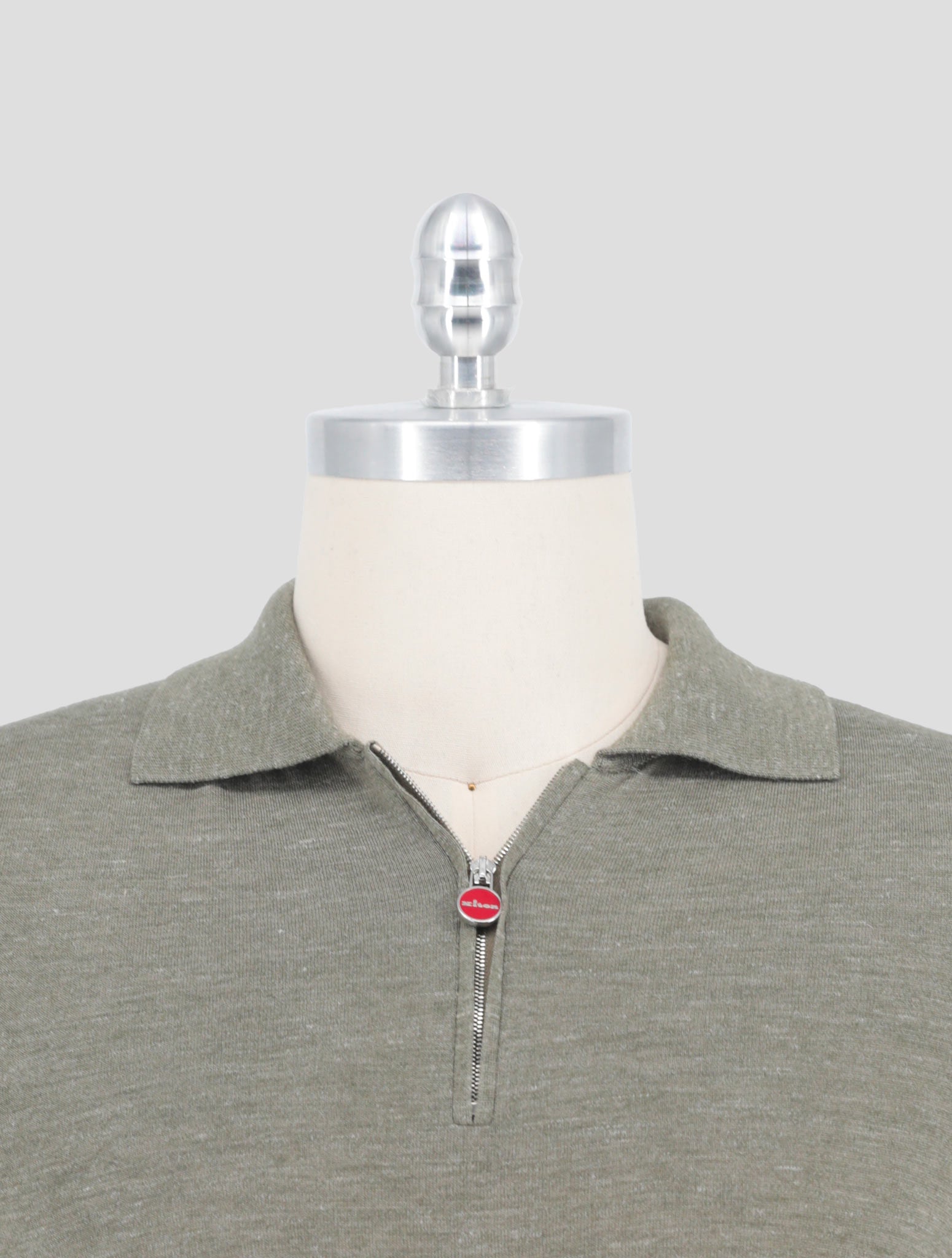 Kiton Green Silk Cashmere Linen Polo Half Zip