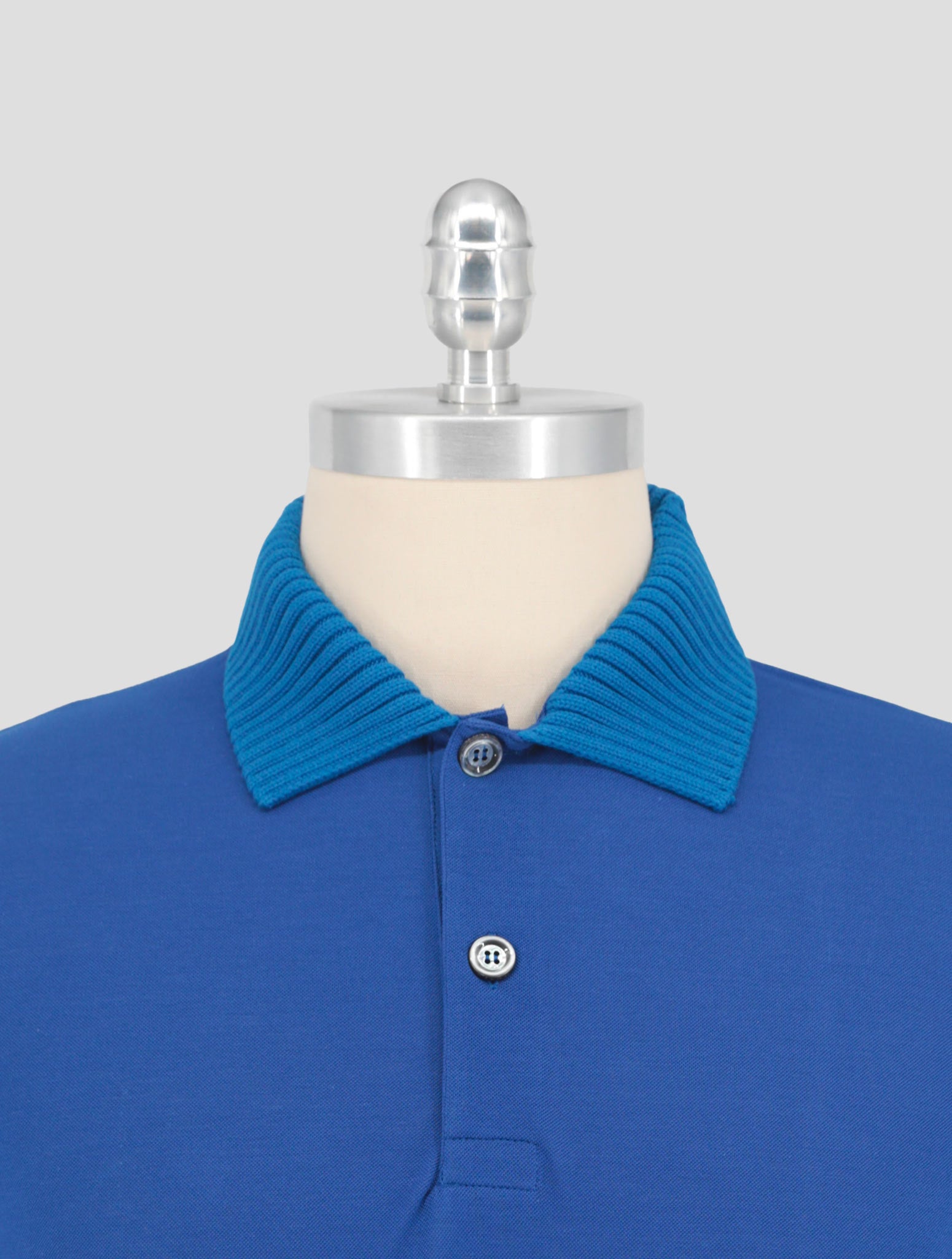 Kiton Blue Cotton Polo Half Zip