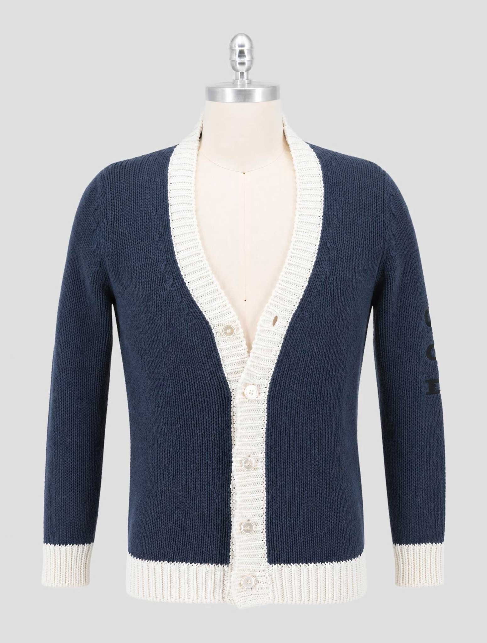 Kiton Blue White Cotton Linen Cardigan