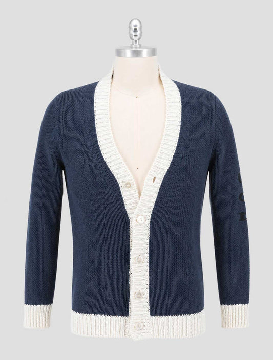 Kiton Blue White Cotton Linen Cardigan