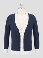 Kiton Blue White Cotton Linen Cardigan