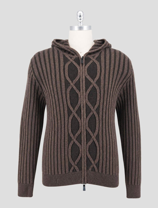 Kiton Knt Brown Virgin Wool Cashmere Sweater Full Zip