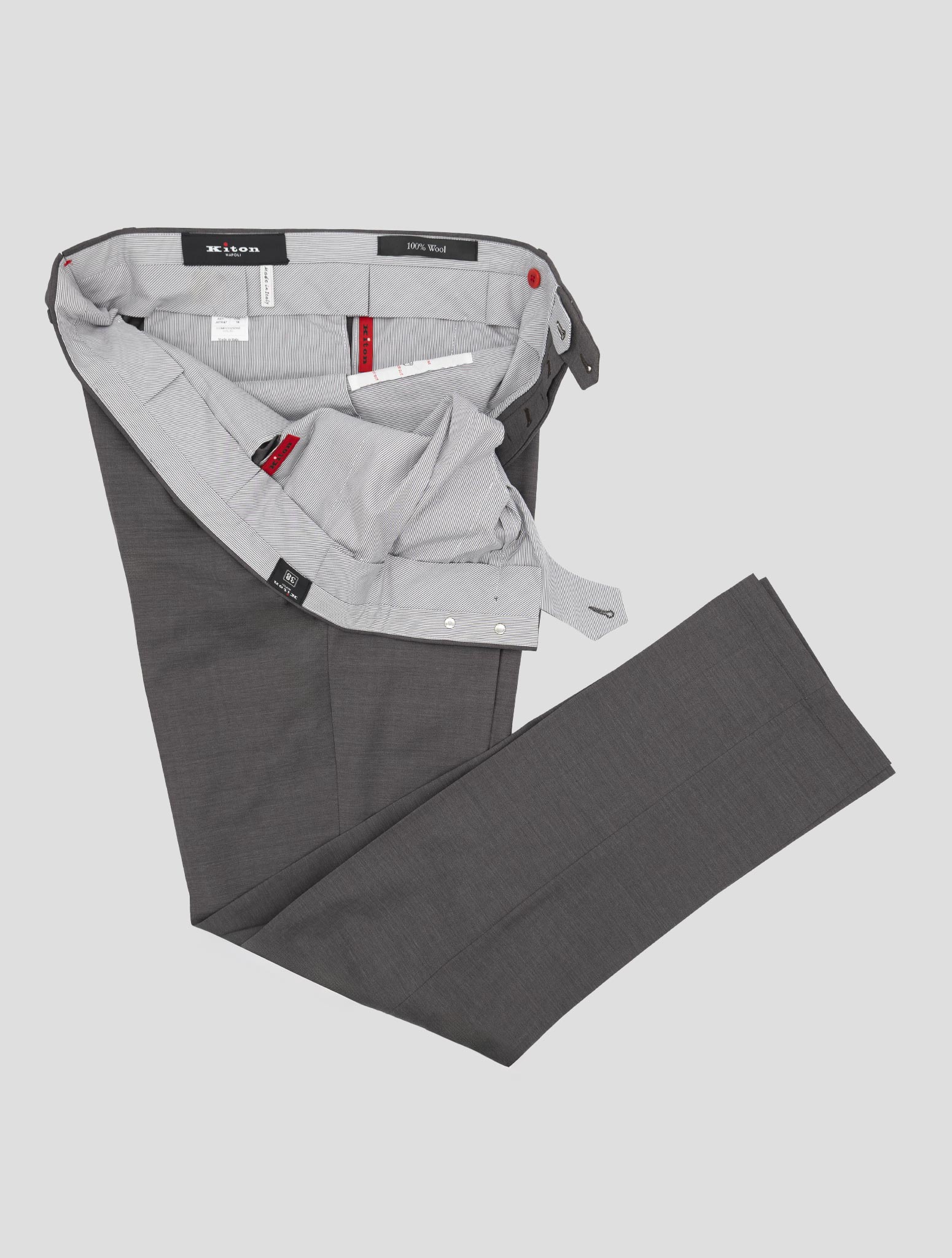 Kiton Gray Virgin Wool Dress Pants