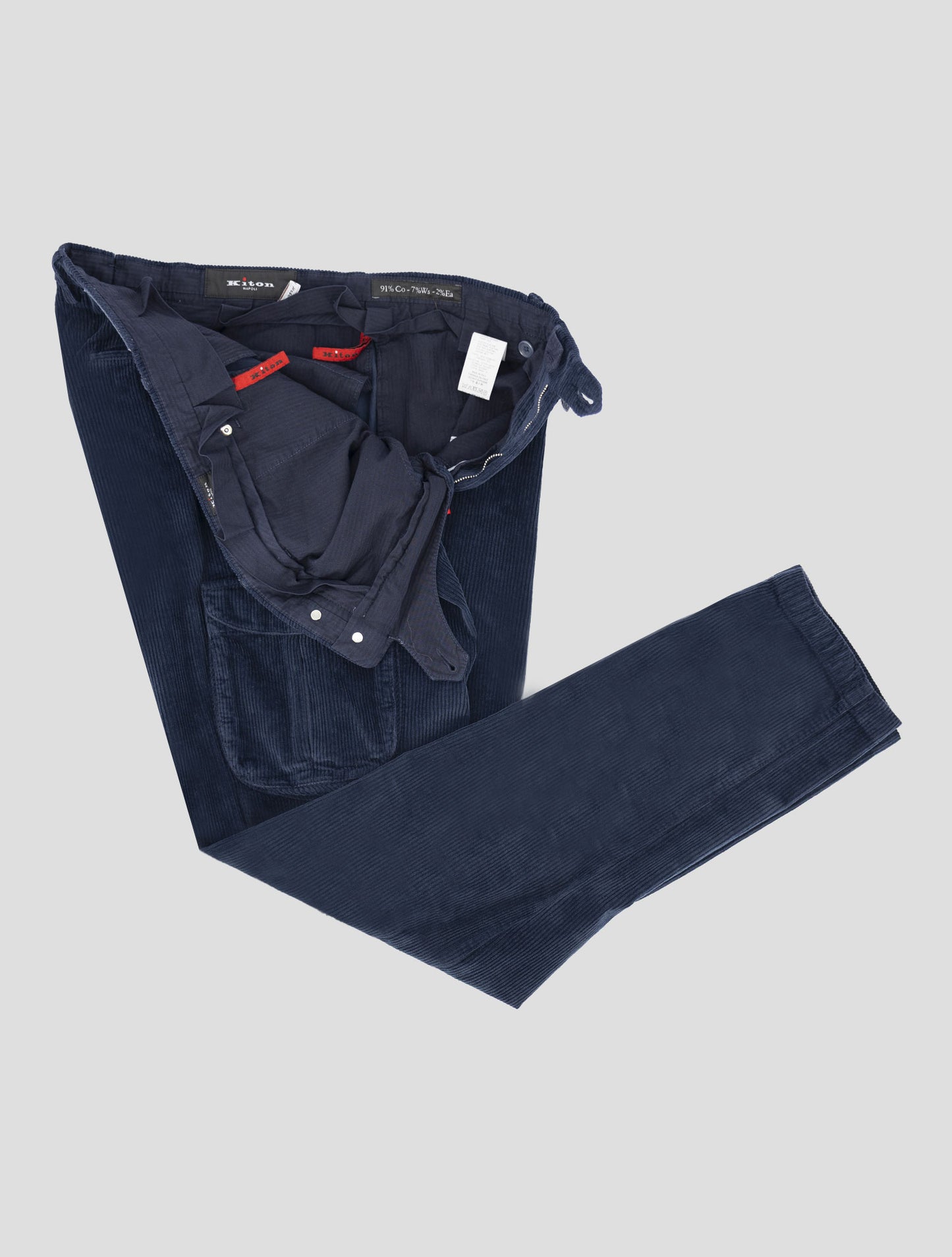 Kiton Blue Cotton Cashmere Ea Cargo Velvet Pants