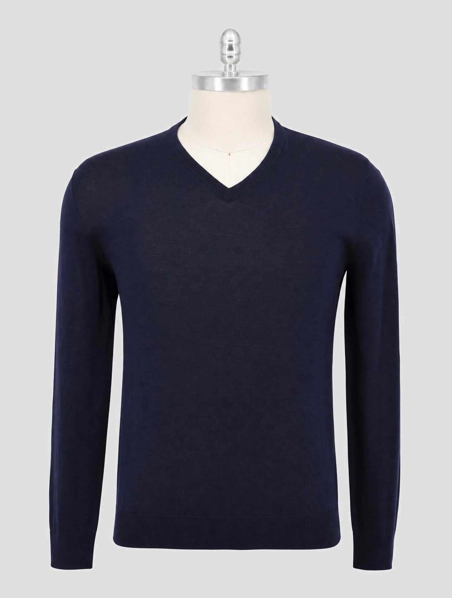 Kiton Blue Wool 14 Micron Sweater V-Neck