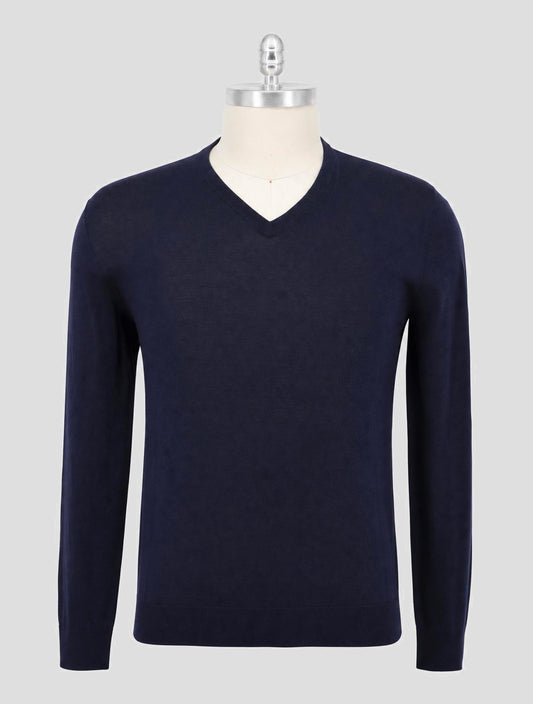 Kiton Blue Wool 14 Micron Sweater V-Neck