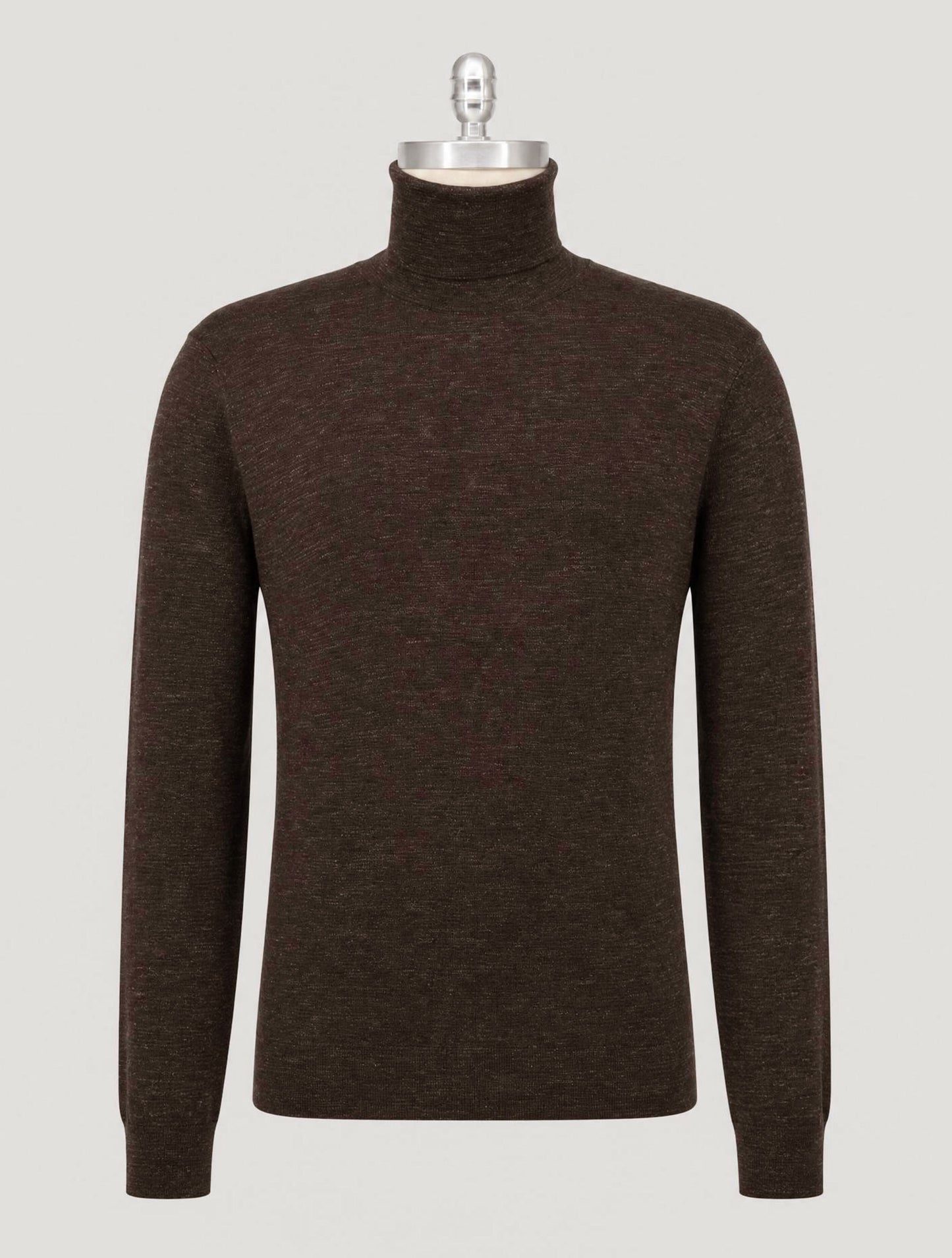 Kiton Brown Silk Cashmere Linen Sweater Turtleneck