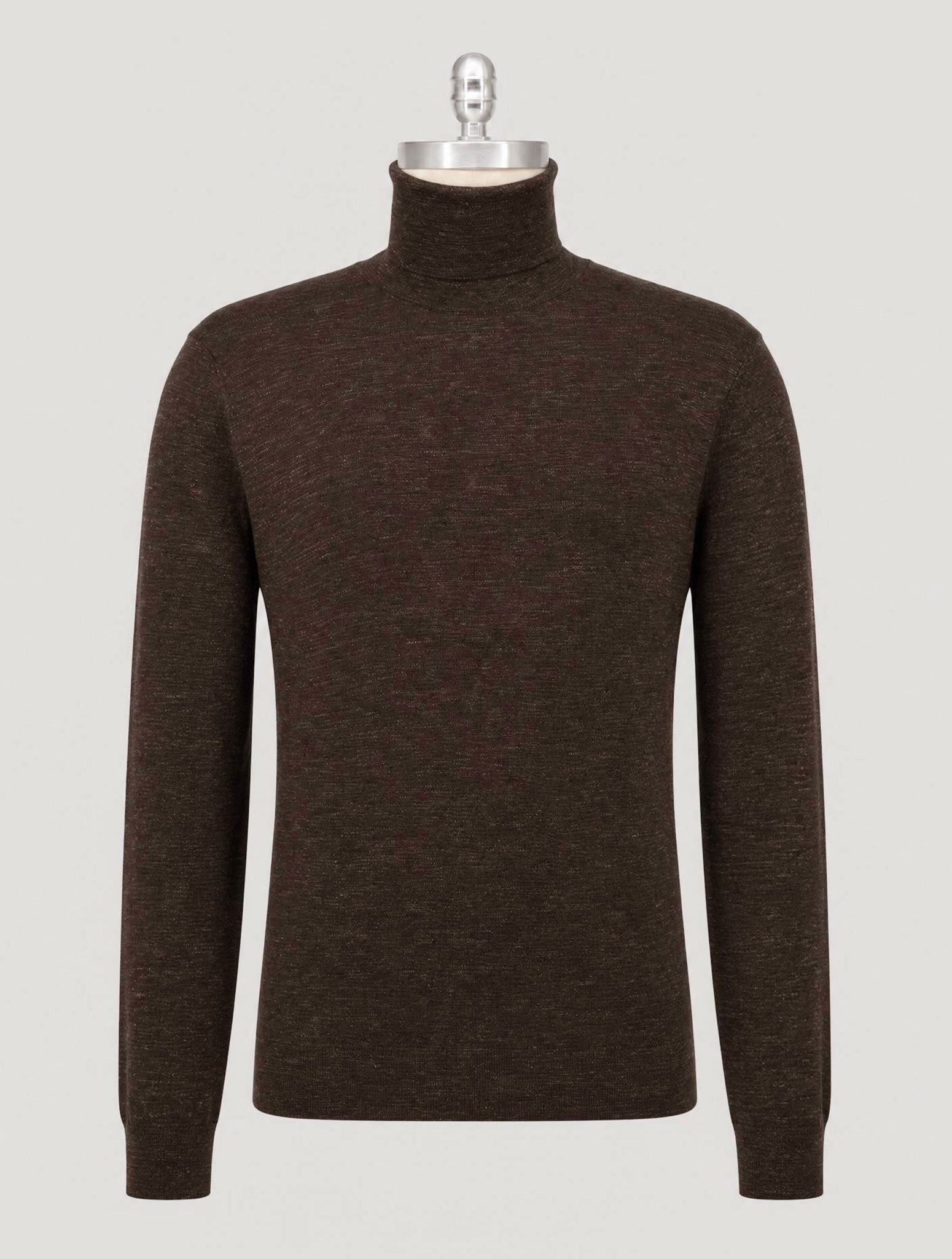 Kiton Brown Silk Cashmere Linen Sweater Turtleneck