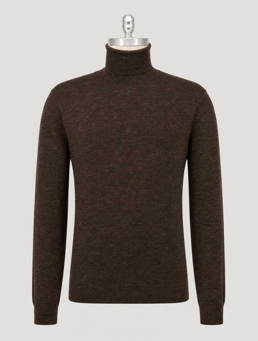 Kiton Brown Silk Cashmere Linen Sweater Turtleneck