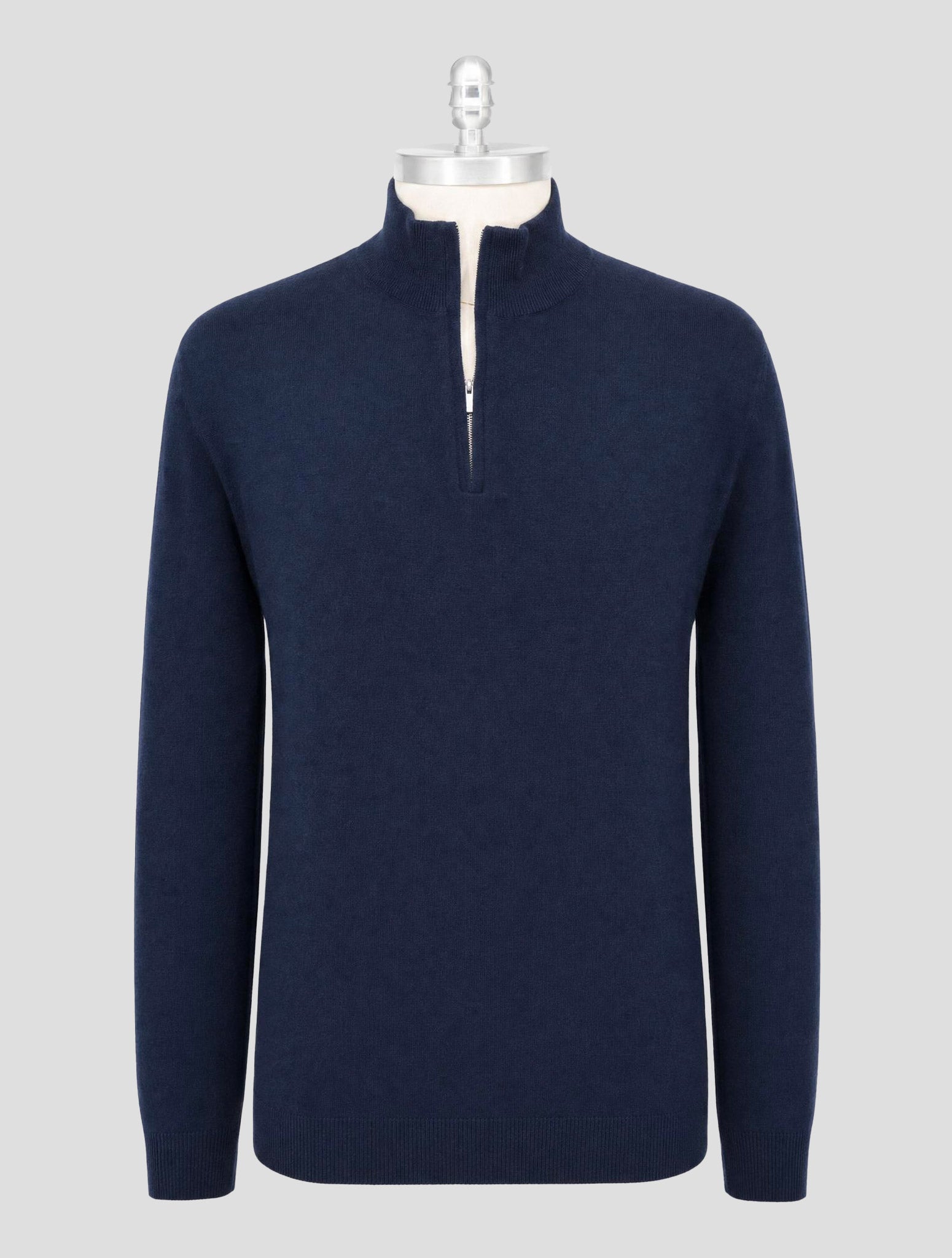 Kiton Blue Cashmere Sweater half Zip