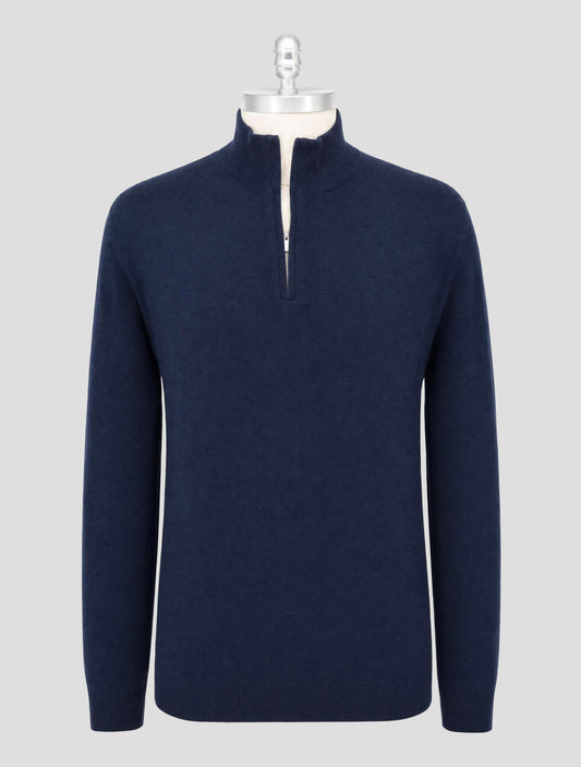 Kiton Blue Cashmere Sweater half Zip
