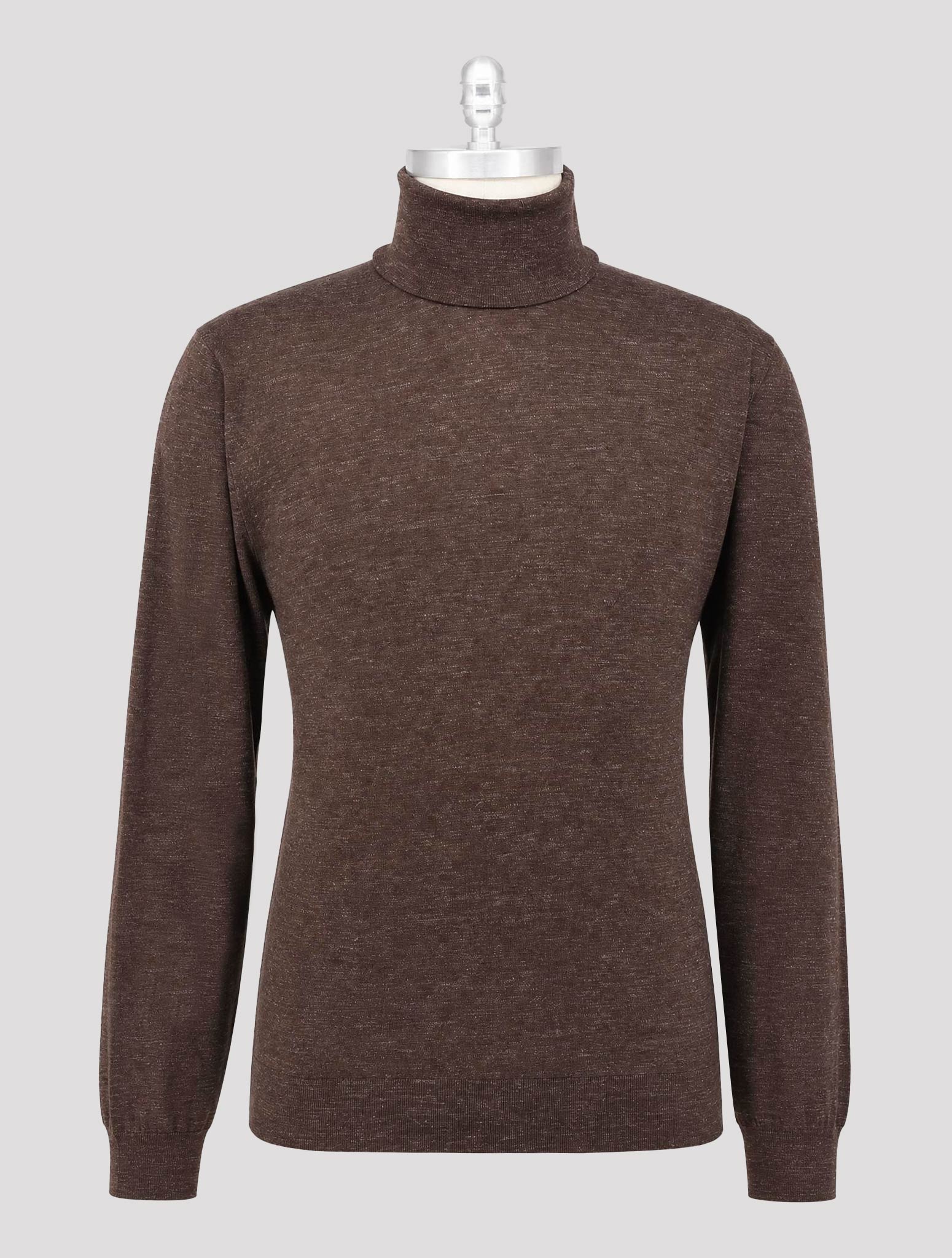 Kiton Brown Silk Cashmere Linen Sweater Turtleneck