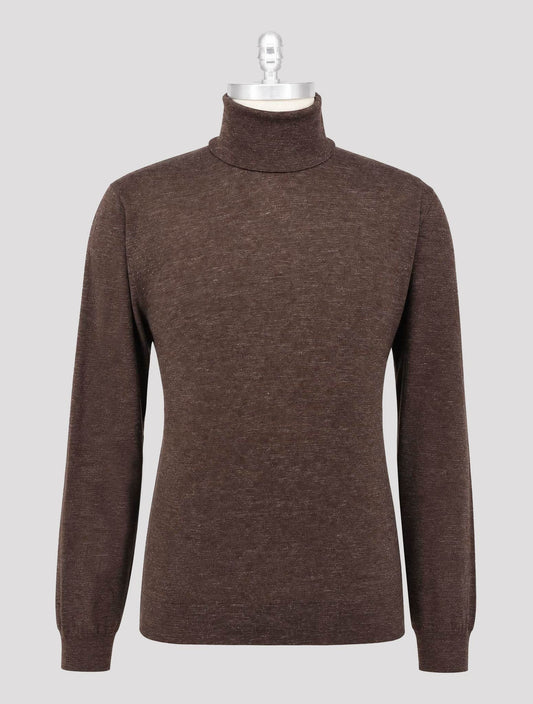 Kiton Brown Silk Cashmere Linen Sweater Turtleneck