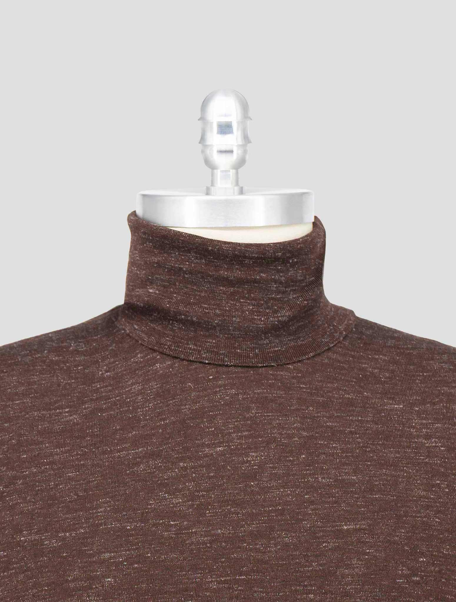 Kiton Brown Silk Cashmere Linen Sweater Turtleneck