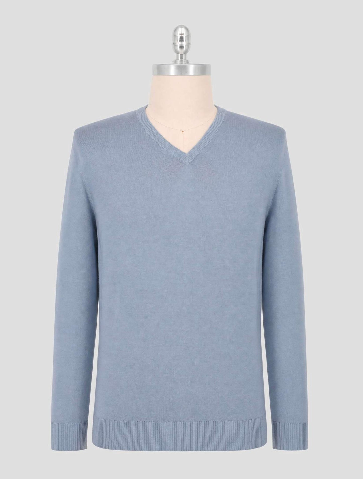 Kiton Light Blue Cashmere Silk Sweater V-Neck