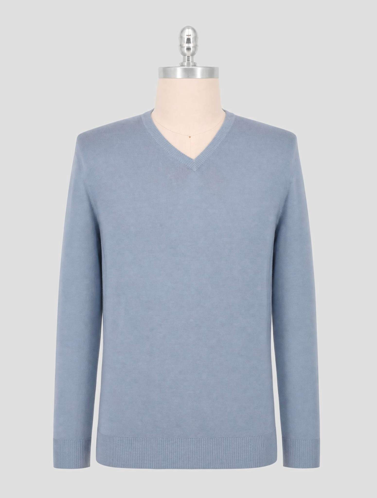 Kiton Light Blue Cashmere Silk Sweater V-Neck