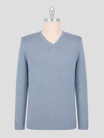 Kiton Light Blue Cashmere Silk Sweater V-Neck