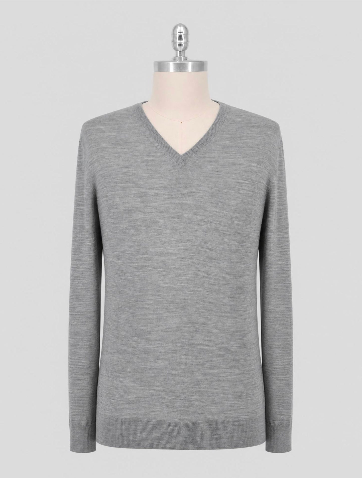 Kiton Gray Wool 14 Micron Sweater V-Neck