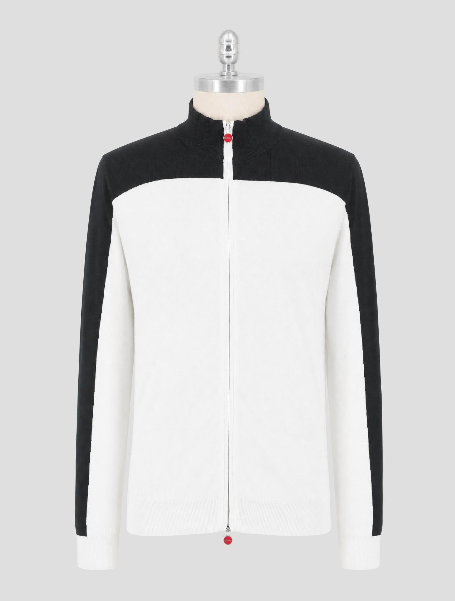 Kiton Cotton Black White Sweater Full Zip