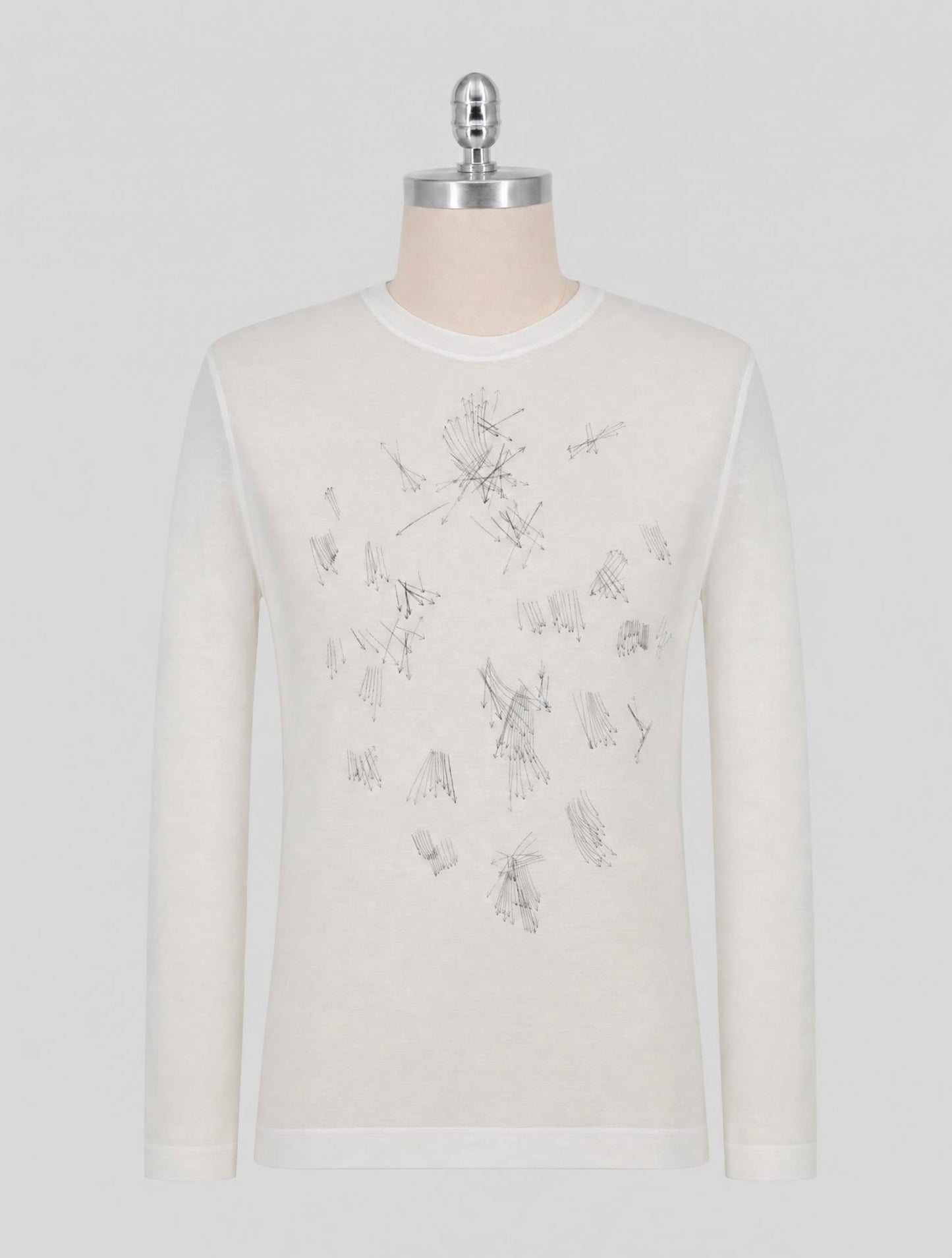 Kiton White Gray Cotton Sweater Crewneck