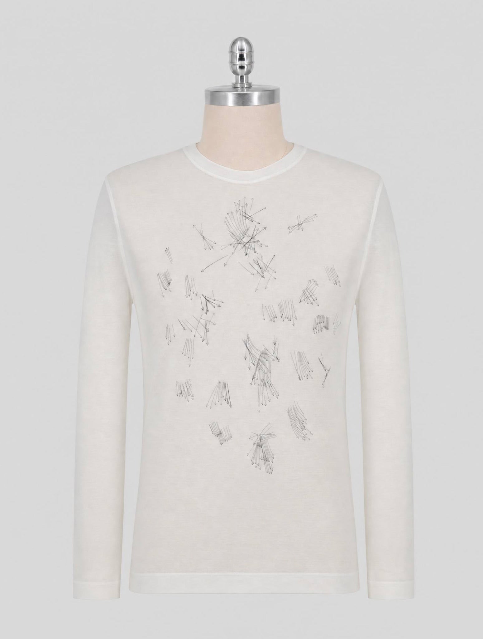 Kiton White Gray Cotton Sweater Crewneck