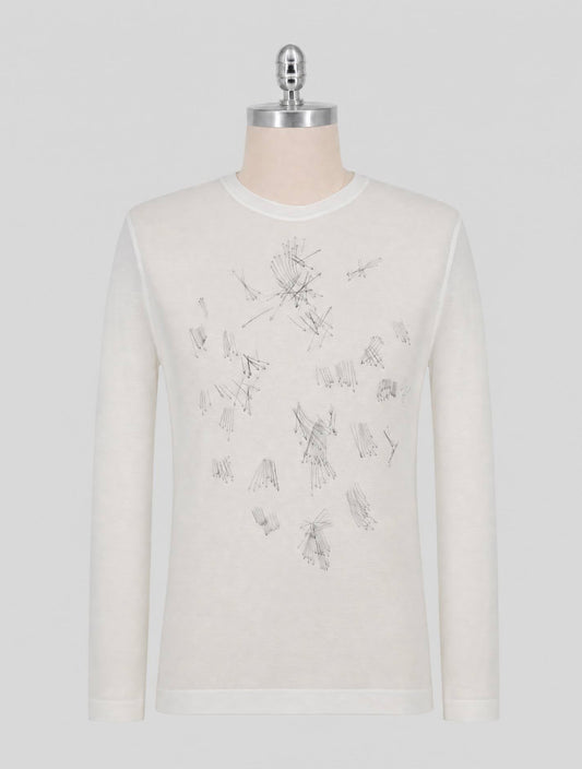 Kiton White Gray Cotton Sweater Crewneck