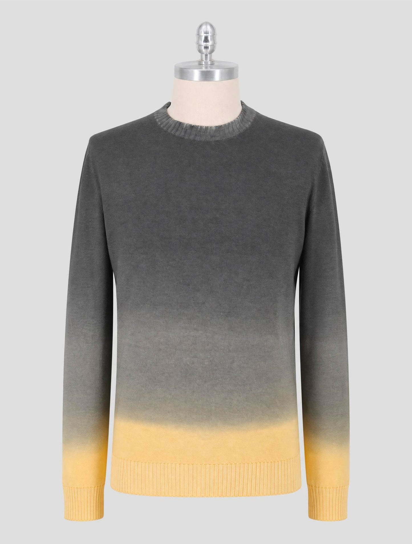 Kiton Gray Yellow Cashmere Silk Sweater Crewneck