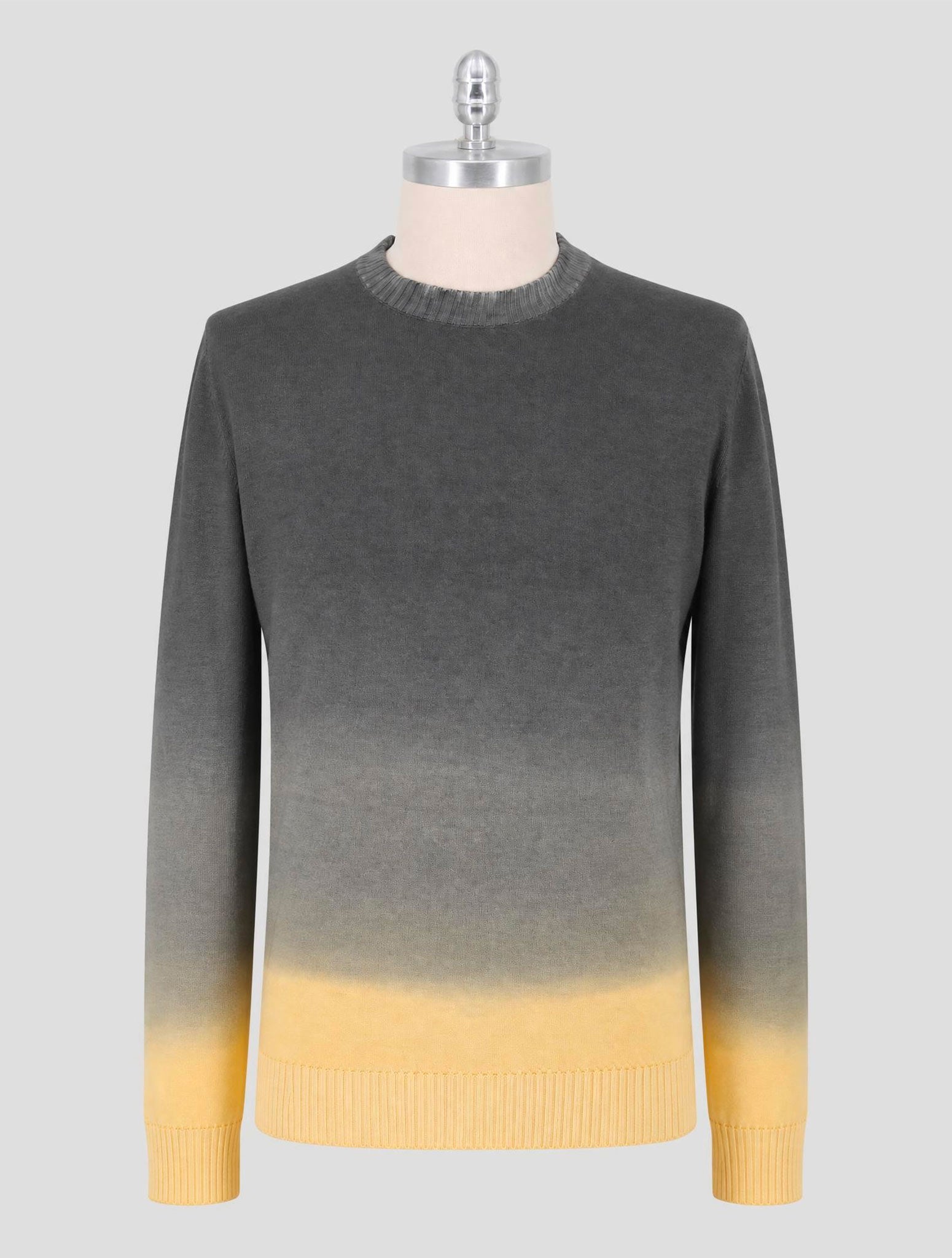 Kiton Gray Yellow Cashmere Silk Sweater Crewneck